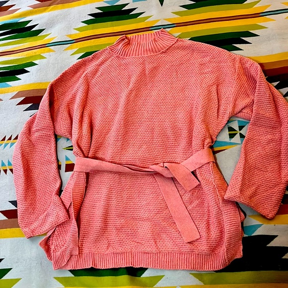FP Beach tie waist lightweight 100% cotton pink sweater - Picture 1 of 5